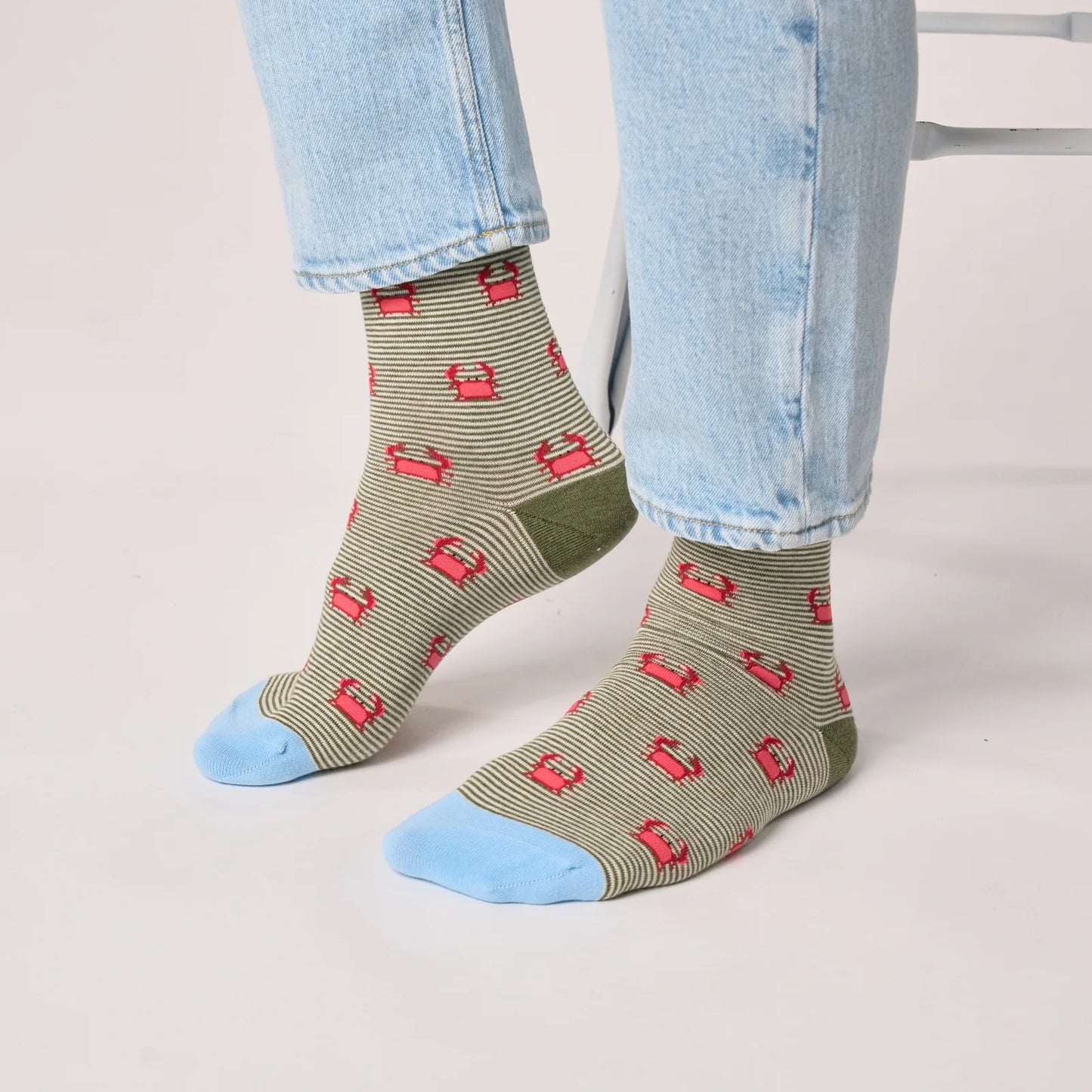 Billybelt - Chaussettes rayées en coton peigné - Crabe - Vert et rouge