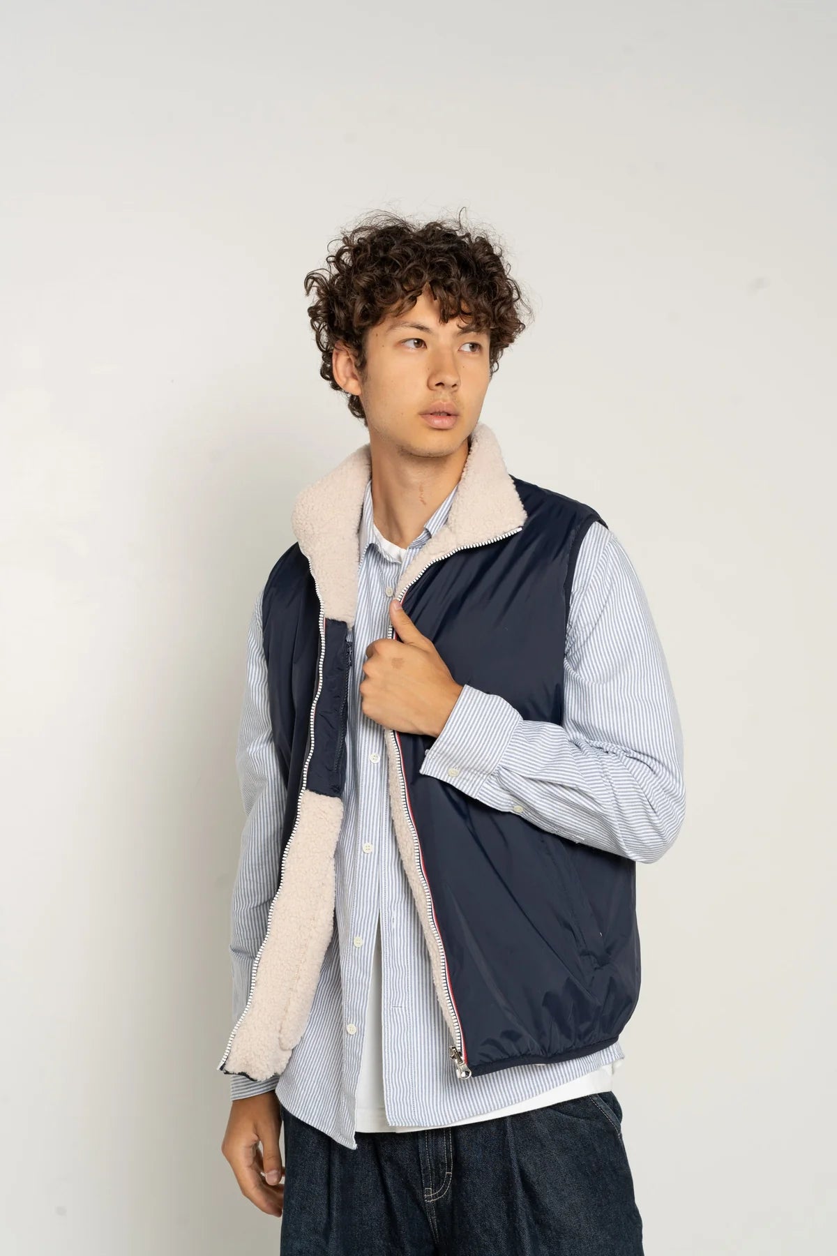 Laura Jo - Veste sans manche réversible fourrée - Bleu marine