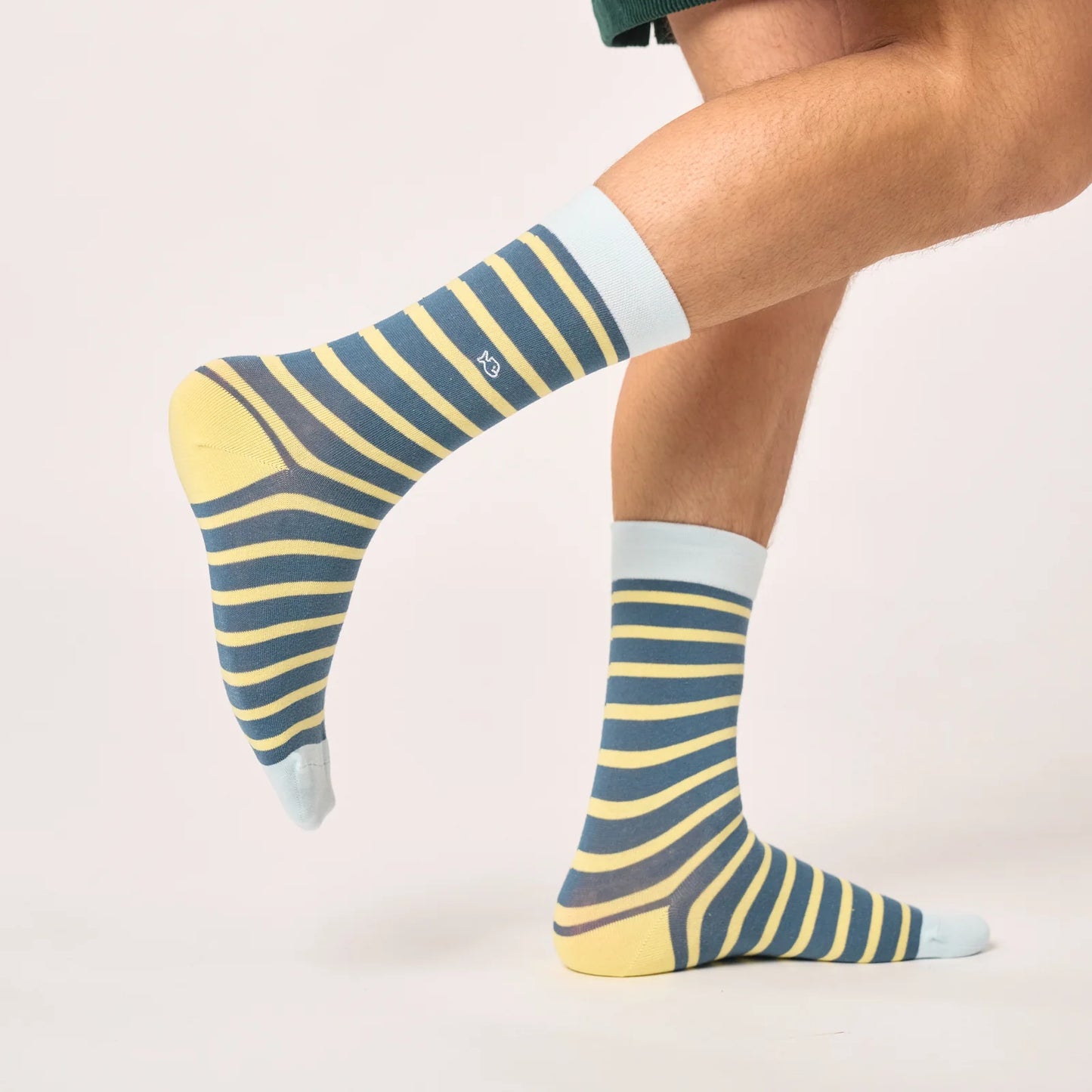 Billybelt - Chaussettes rayées en coton peigné - Bleu et jaune
