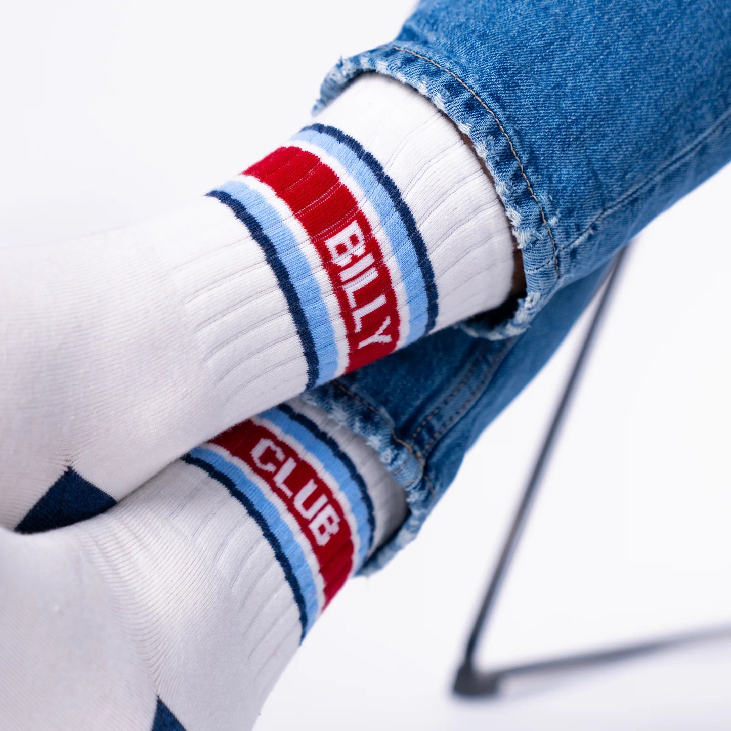 Billybelt - Chaussettes en coton peigné rétro - Blanc, rayé rouge et bleu
