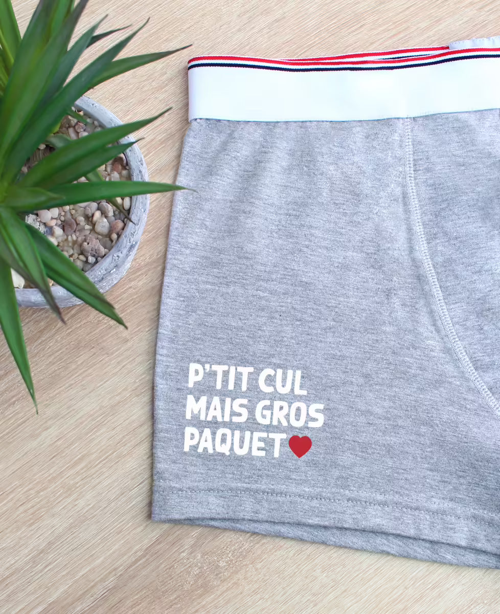 Monsieur T-Shirt - Boxer "P'tit cul mais gros paquet" - Gris