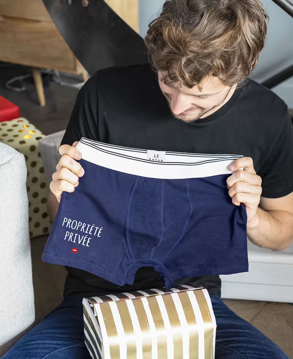 Monsieur T-Shirt - Boxer "Proprieté privée" - Bleu marine