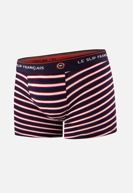 Le Slip Français - Boxer enfant en coton Petit Joseph rayé - Bleu marine rouge et blanc