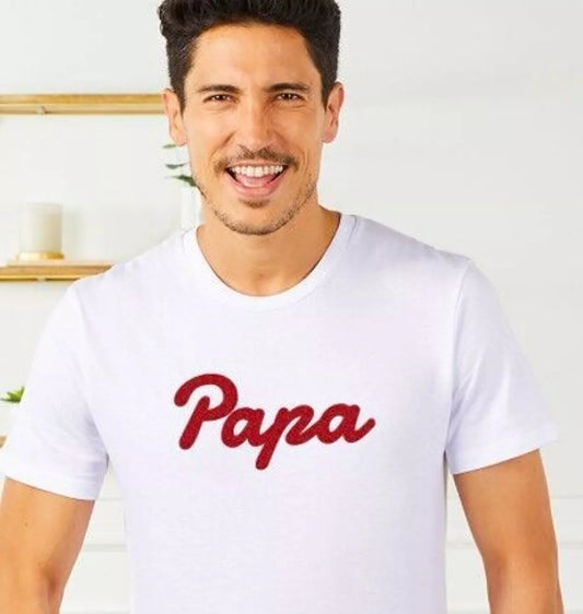 Monsieur T-Shirt - T-shirt "Papa effet velours" - Blanc