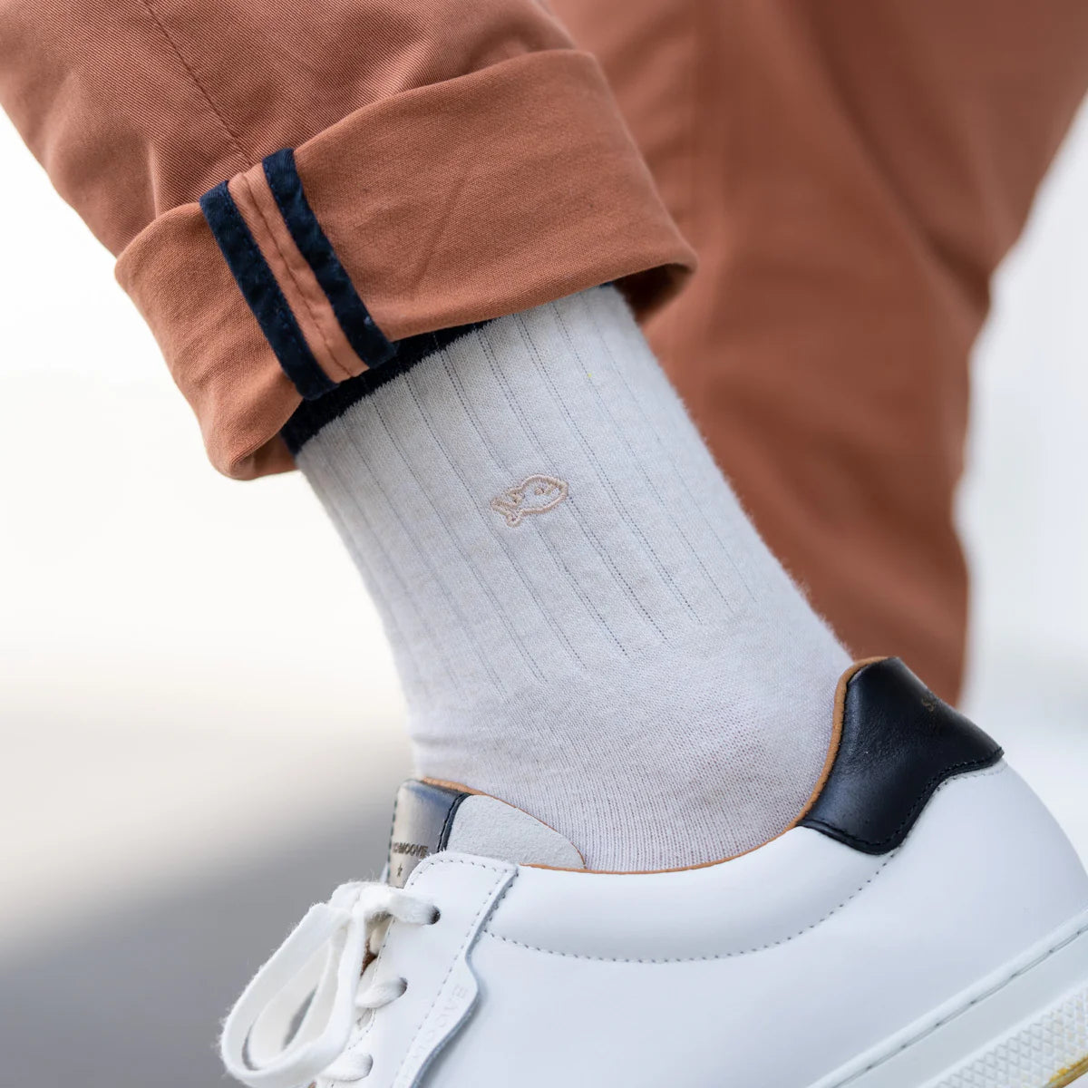 Billybelt - Chaussettes en coton peigné rétro - Beige chiné, rayé vert et noir