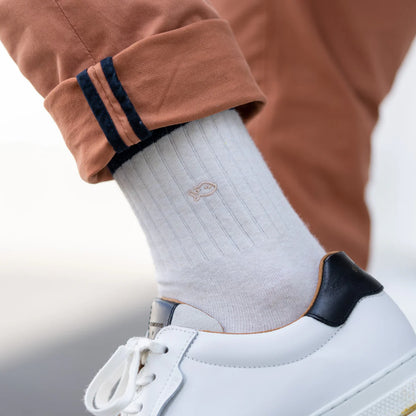 Billybelt - Chaussettes en coton peigné rétro - Beige chiné, rayé vert et noir