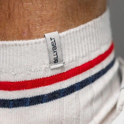 Billybelt - Chaussettes en coton peigné mi-hautes - Blanc, rayé rouge et bleu
