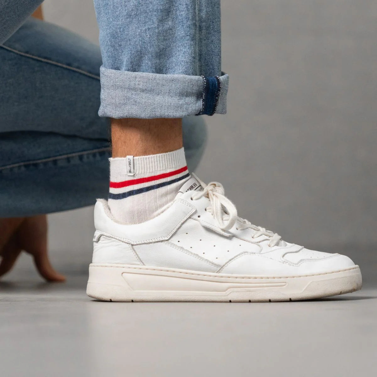 Billybelt - Chaussettes en coton peigné mi-hautes - Blanc, rayé rouge et bleu