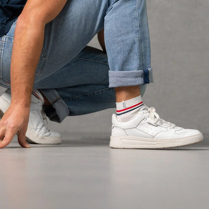 Billybelt - Chaussettes en coton peigné mi-hautes - Blanc, rayé rouge et bleu