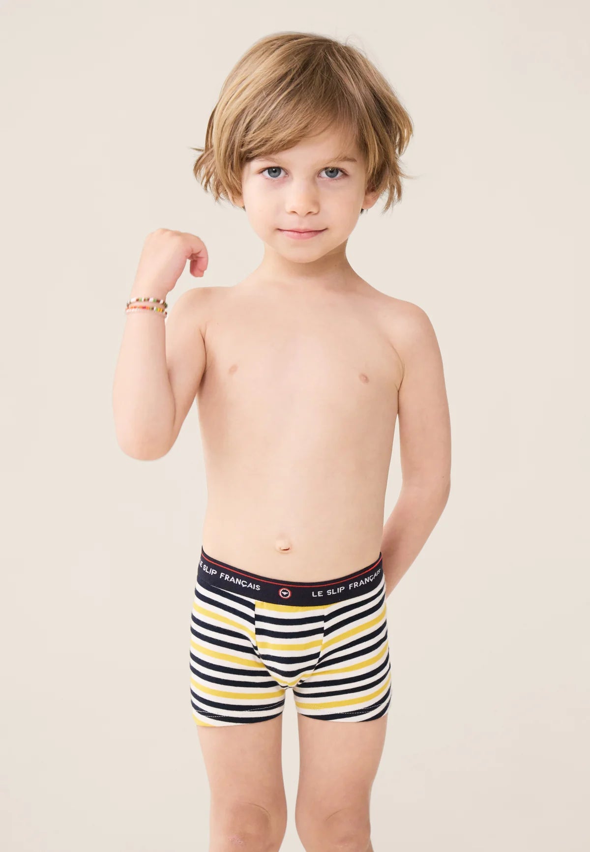 Le Slip Français - Boxer enfant en coton Petit Joseph rayé - Bleu marine & jaune