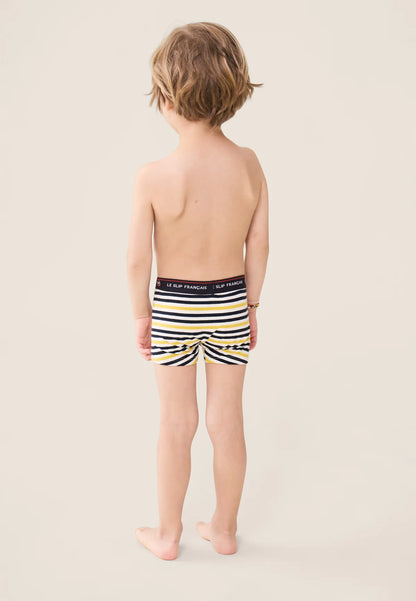 Le Slip Français - Boxer enfant en coton Petit Joseph rayé - Bleu marine & jaune