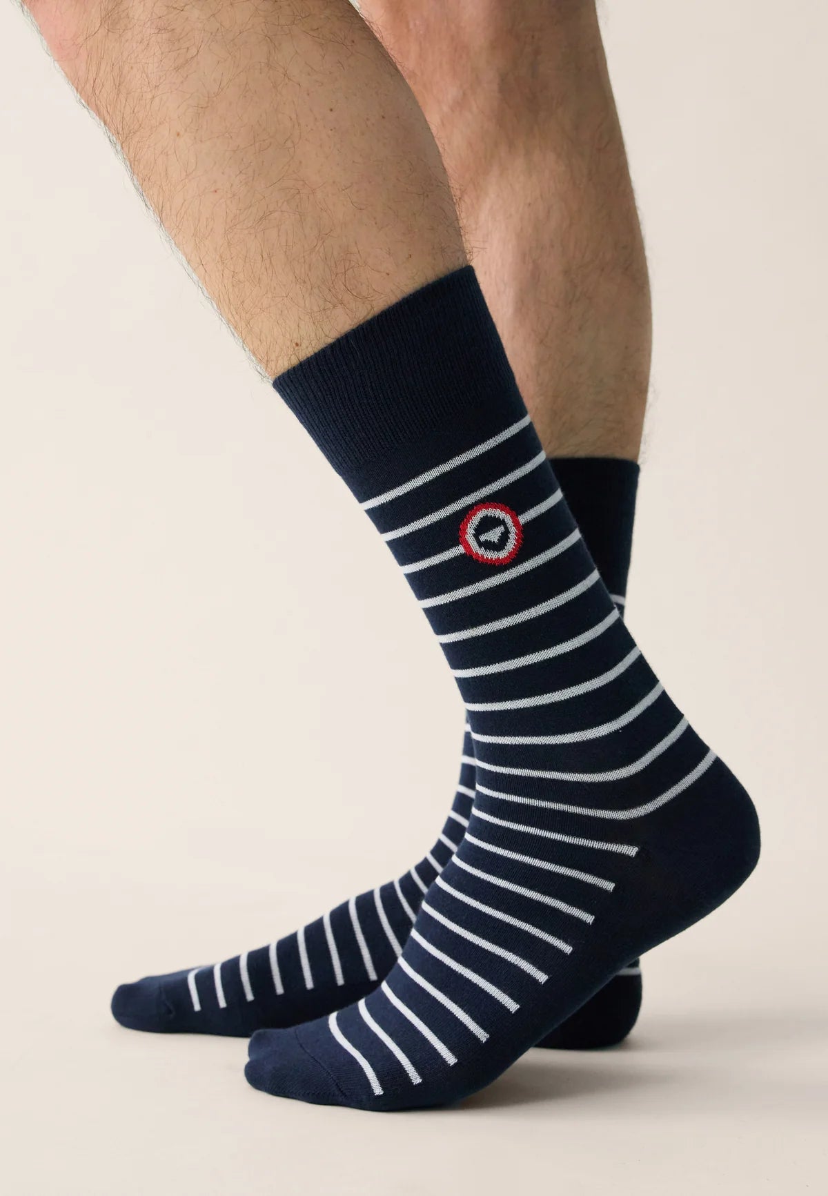 Le Slip Français - Chaussettes mi-hautes rayées Robuste - Bleu marine & blanc