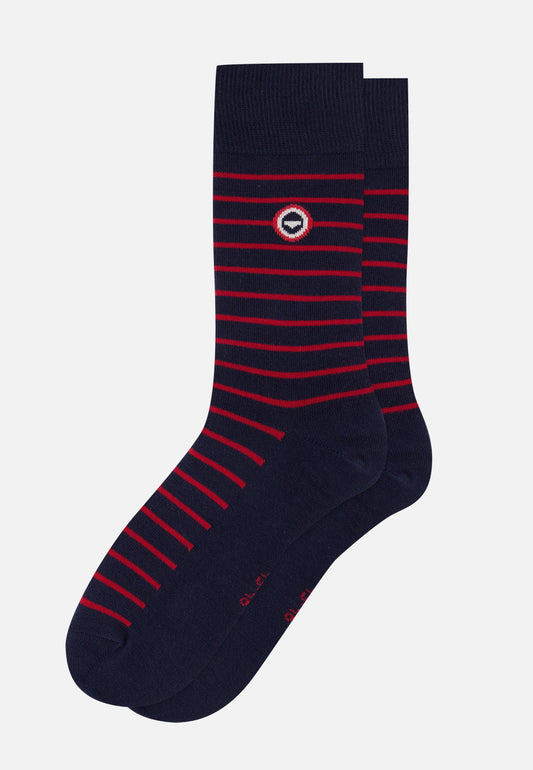 Le Slip Français - Chaussettes mi-hautes rayées Robuste - Bleu marine et rouge