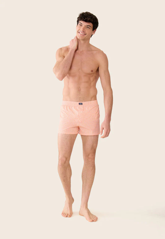 Le Slip Français - Caleçon en coton Jacques à carreaux Vichy - Orange Corail