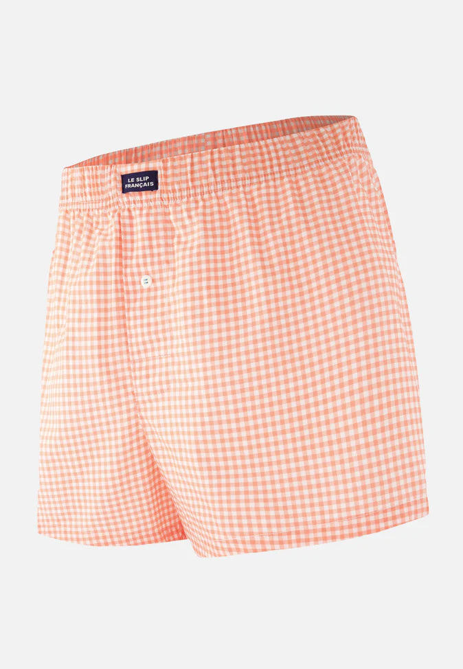 Le Slip Français - Caleçon en coton Jacques à carreaux Vichy - Orange Corail