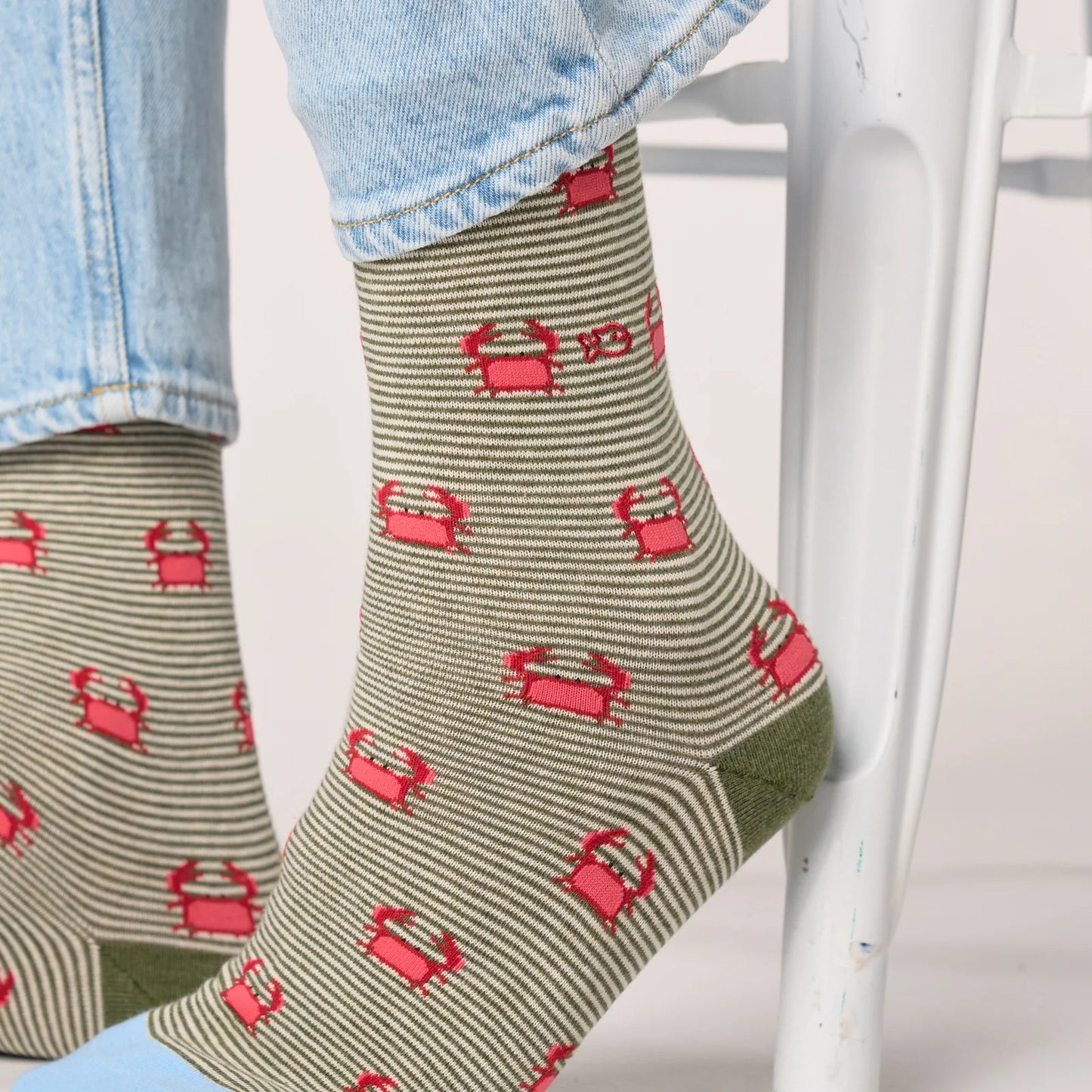 Billybelt - Chaussettes rayées en coton peigné - Crabe - Vert et rouge