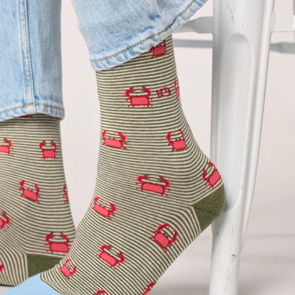 Billybelt - Chaussettes rayées en coton peigné - Crabe - Vert et rouge