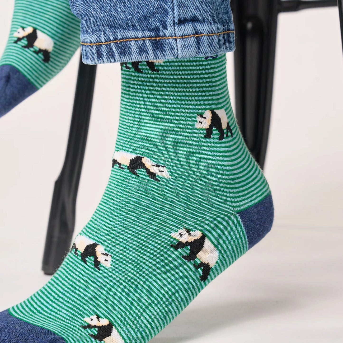 Billybelt - Chaussettes rayées en coton peigné - Panda - Vert et bleu