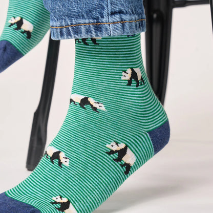 Billybelt - Chaussettes rayées en coton peigné - Panda - Vert et bleu
