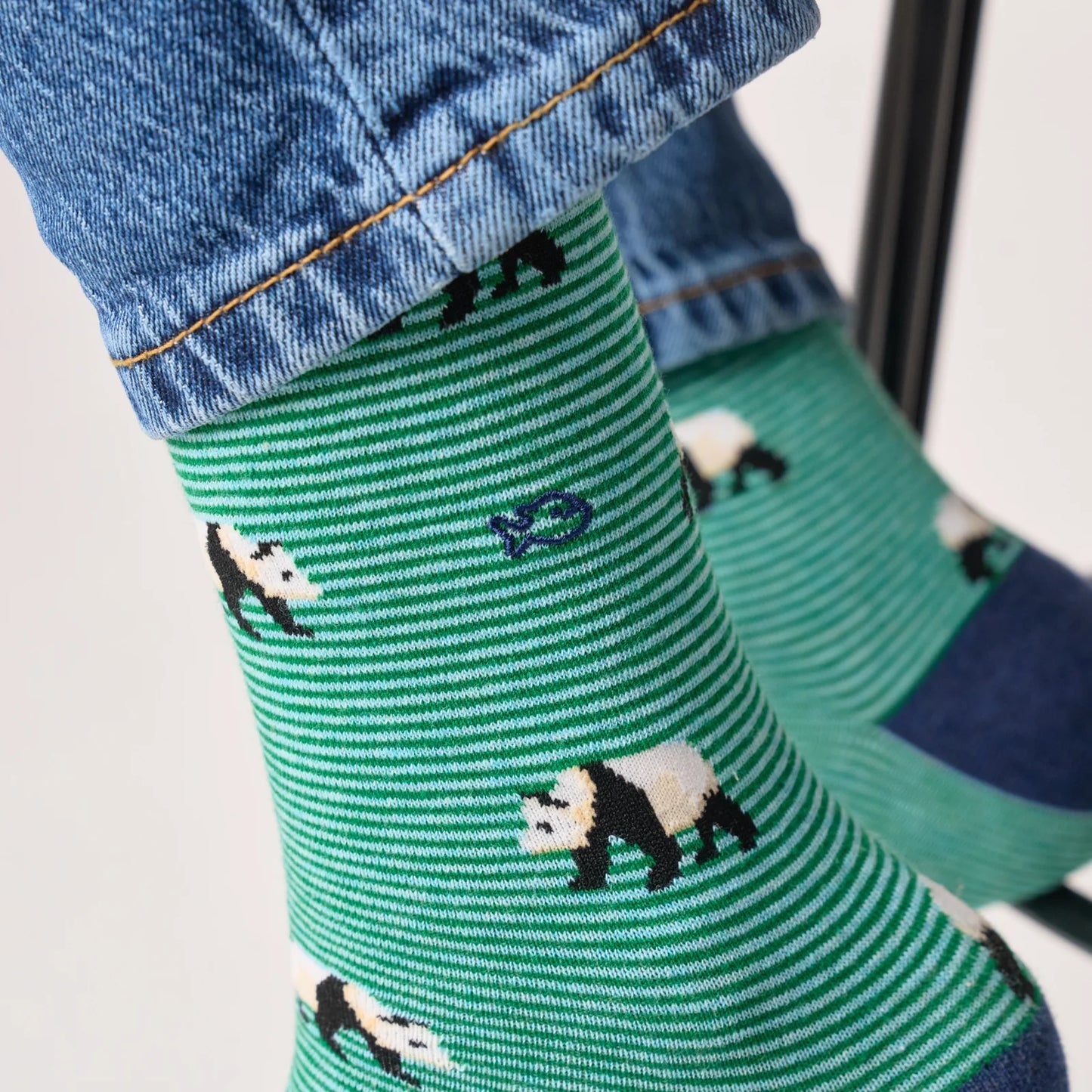 Billybelt - Chaussettes rayées en coton peigné - Panda - Vert et bleu