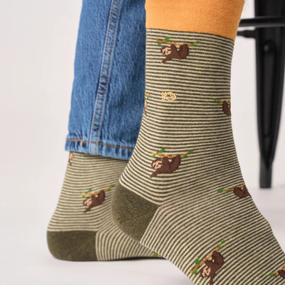 Billybelt - Chaussettes rayées en coton peigné - Paresseux - Marron