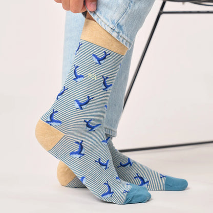 Billybelt - Chaussettes rayées en coton peigné - Baleine - Bleu et beige