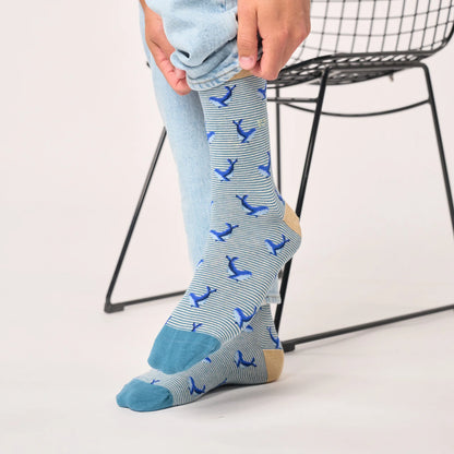 Billybelt - Chaussettes rayées en coton peigné - Baleine - Bleu et beige