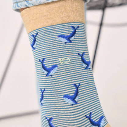 Billybelt - Chaussettes rayées en coton peigné - Baleine - Bleu et beige