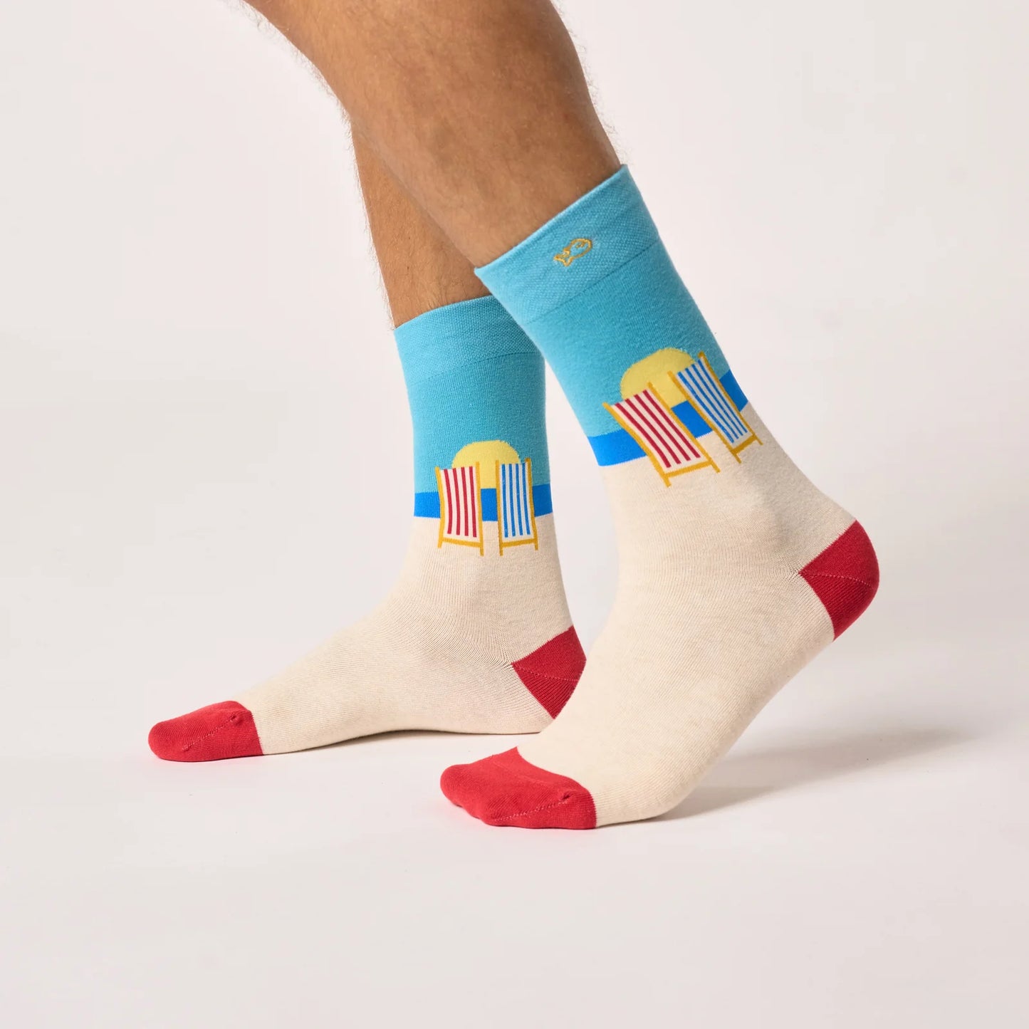 Billybelt - Chaussettes mi-mollet à motifs - Coton peigné - Écru et bleu