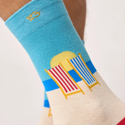 Billybelt - Chaussettes mi-mollet à motifs - Coton peigné - Écru et bleu