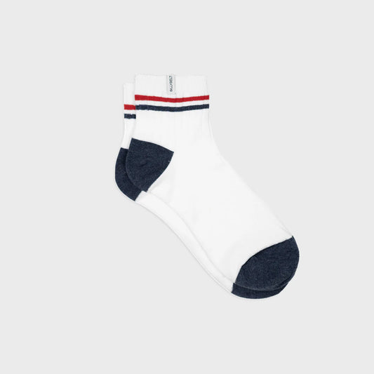 Billybelt - Chaussettes en coton peigné mi-hautes - Blanc, rayé rouge et bleu