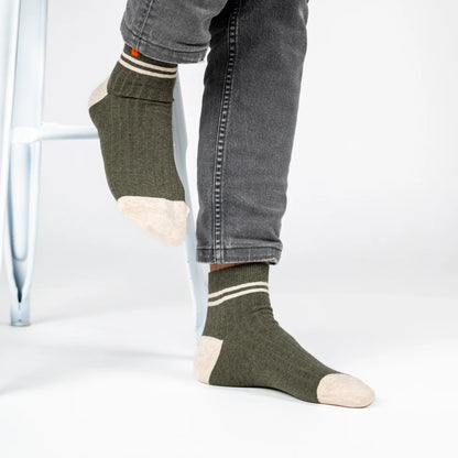 Billybelt - Chaussettes en coton peigné mi-hautes - Kaki, rayé beige