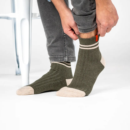Billybelt - Chaussettes en coton peigné mi-hautes - Kaki, rayé beige