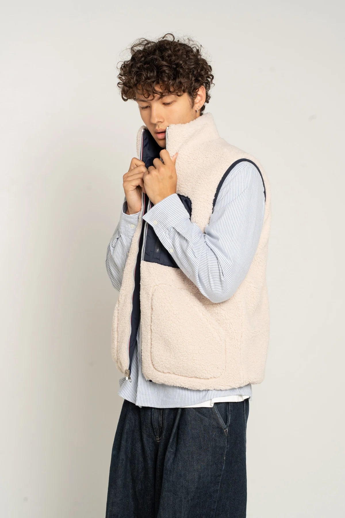 Laura Jo - Veste sans manche réversible fourrée - Bleu marine