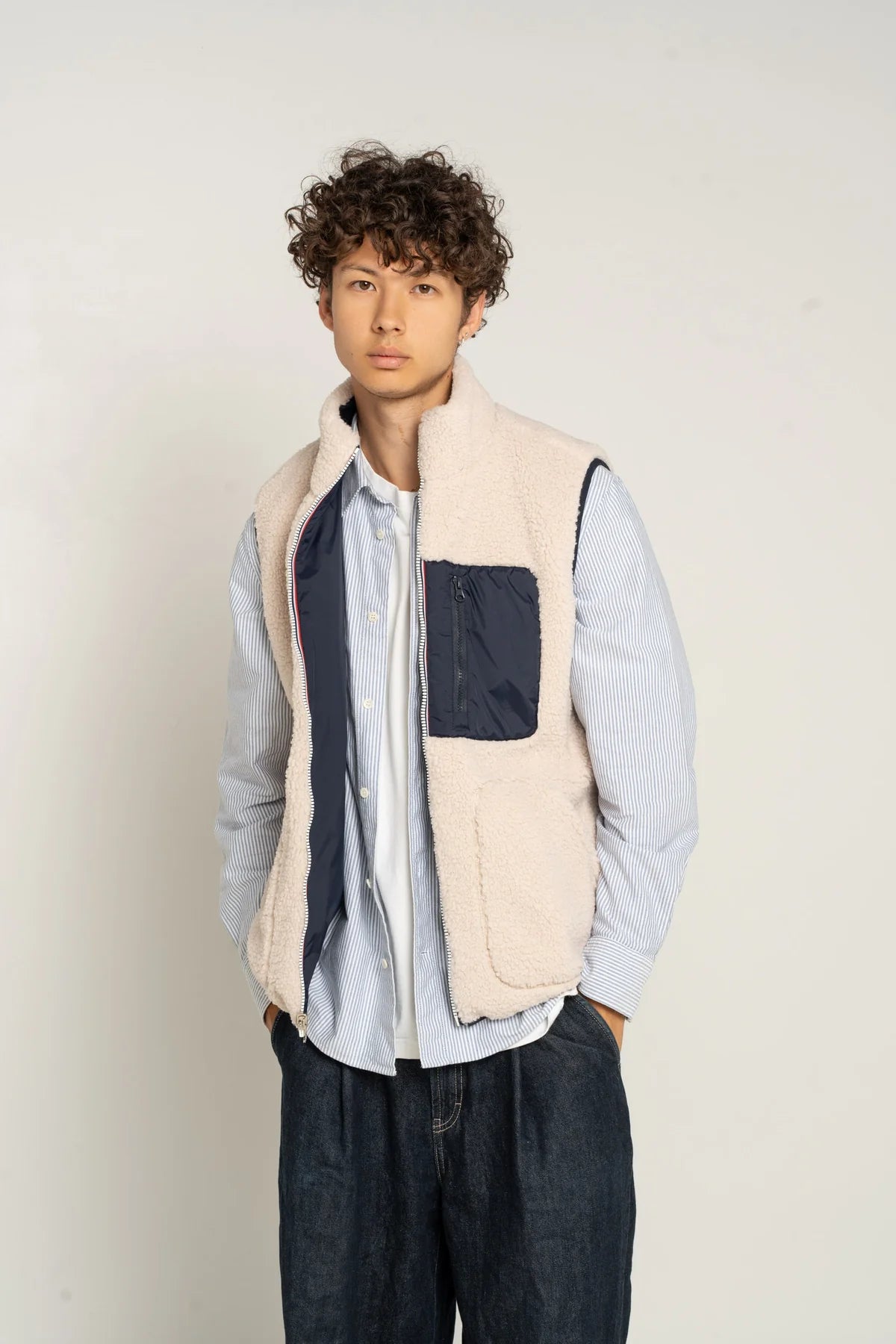 Laura Jo - Veste sans manche réversible fourrée - Bleu marine