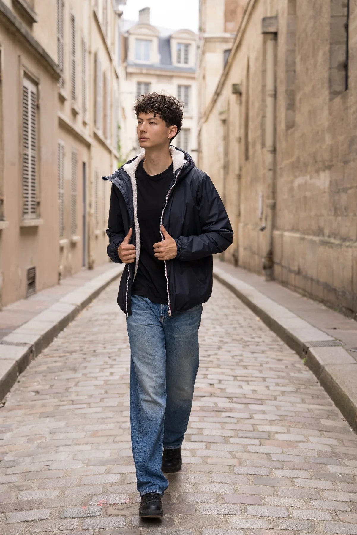 Laura Jo - Imperméable court doublé sherpa - Bleu marine