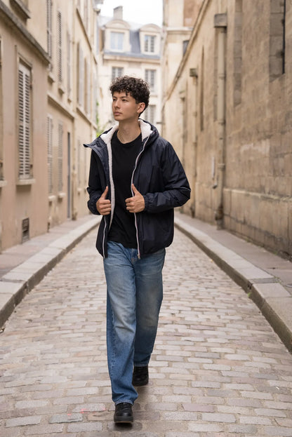 Laura Jo - Imperméable court doublé sherpa - Bleu marine