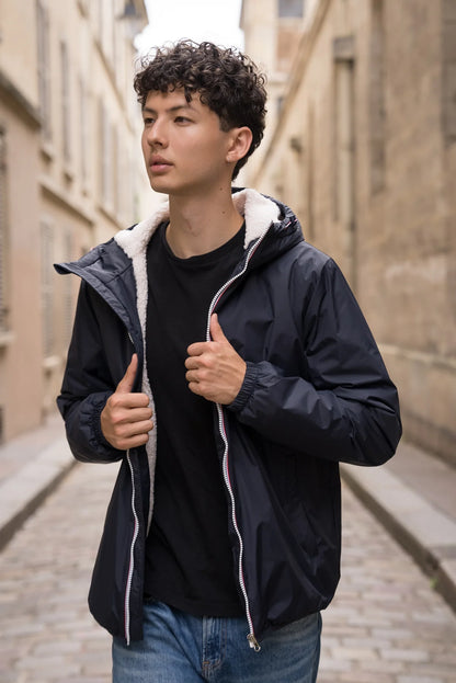 Laura Jo - Imperméable court doublé sherpa - Bleu marine