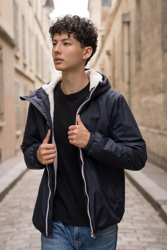 Laura Jo - Imperméable court doublé sherpa - Bleu marine