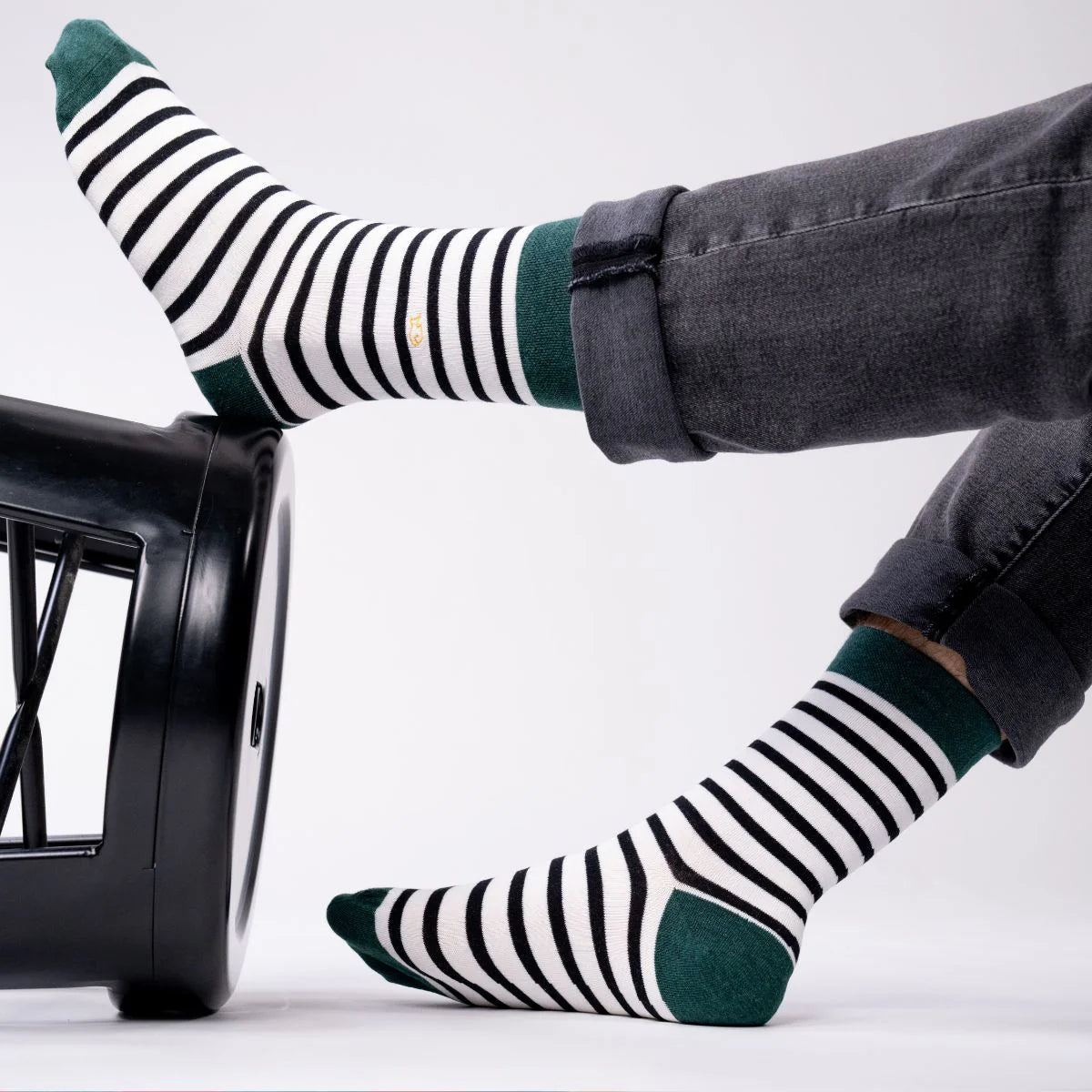 Billybelt - Chaussettes en coton peigné rayures larges - Blanc, rayé noir