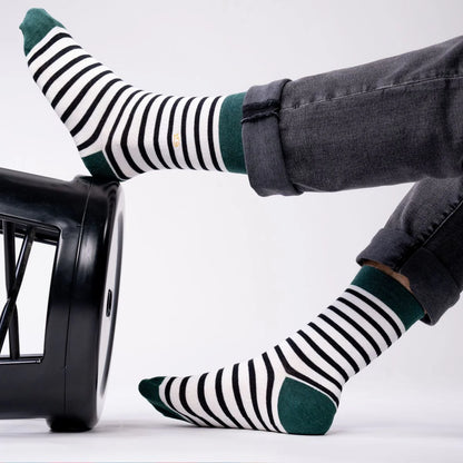 Billybelt - Chaussettes en coton peigné rayures larges - Blanc, rayé noir