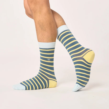 Billybelt - Chaussettes rayées en coton peigné - Bleu et jaune