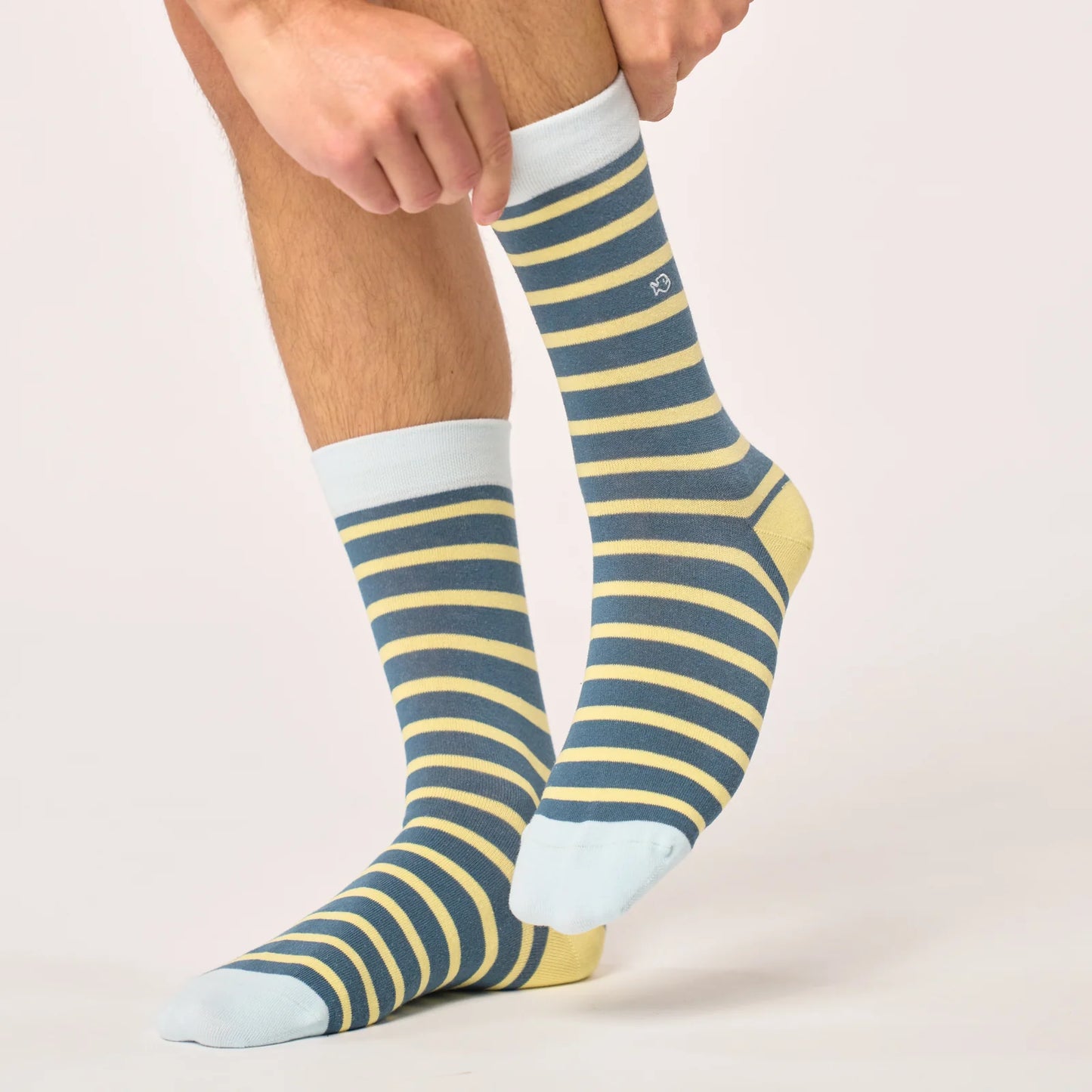 Billybelt - Chaussettes rayées en coton peigné - Bleu et jaune