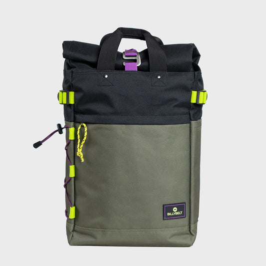 Billybelt - Sac à dos roll-top - 100% polyester recyclé - Kaki & noir