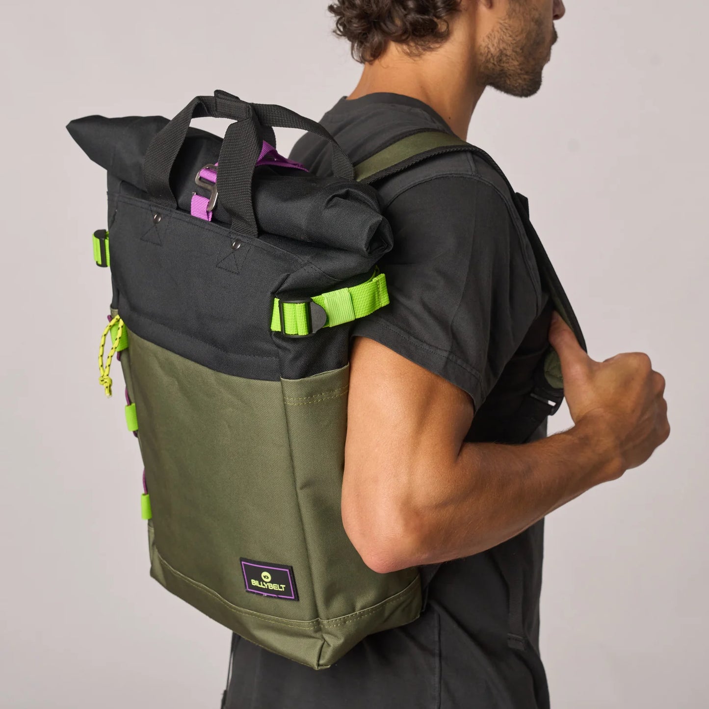 Billybelt - Sac à dos roll-top - 100% polyester recyclé - Kaki & noir