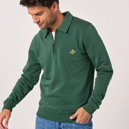 Billybelt - Sweat col camioneur - Coton biologique - Vert foncé