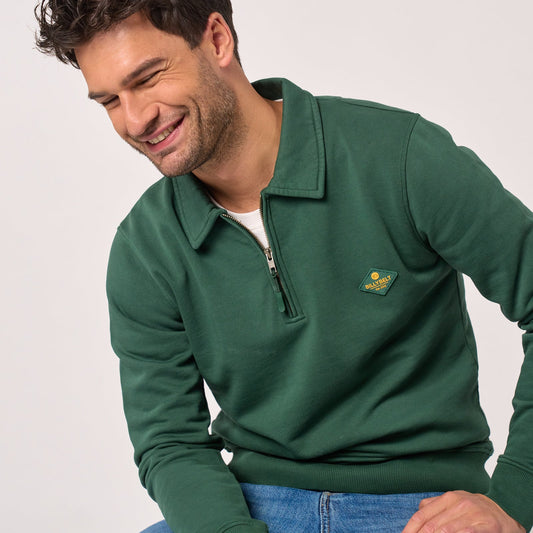 Billybelt - Sweat col camioneur - Coton biologique - Vert foncé