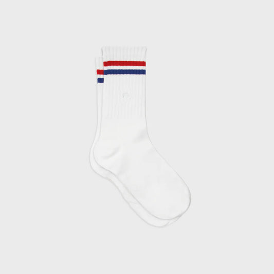 Billybelt - Chaussettes en coton peigné rétro - Blanc, rayé rouge et bleu