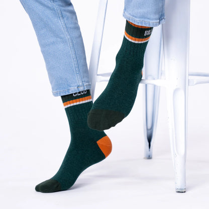 Billybelt - Chaussettes en coton peigné rétro - Vert, rayé orange et blanc