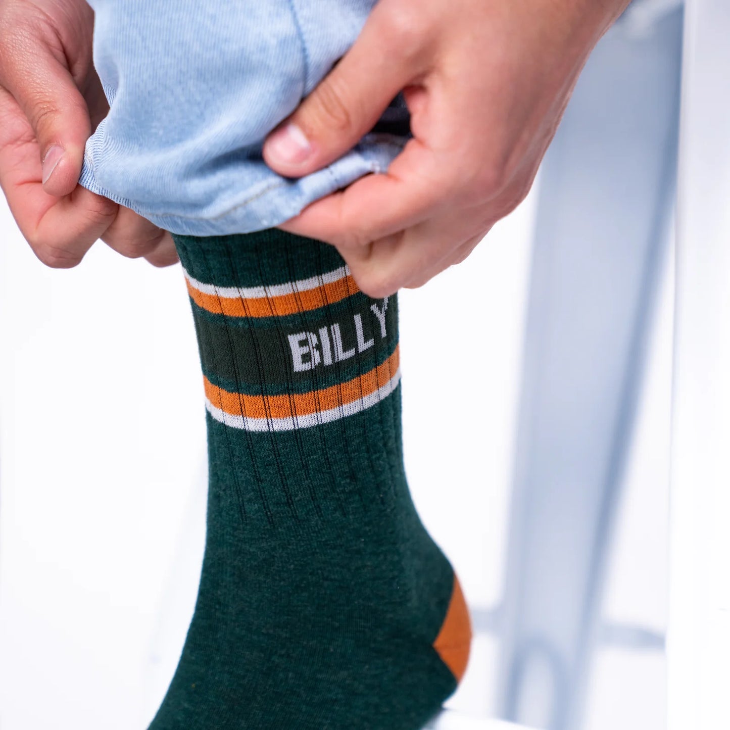 Billybelt - Chaussettes en coton peigné rétro - Vert, rayé orange et blanc